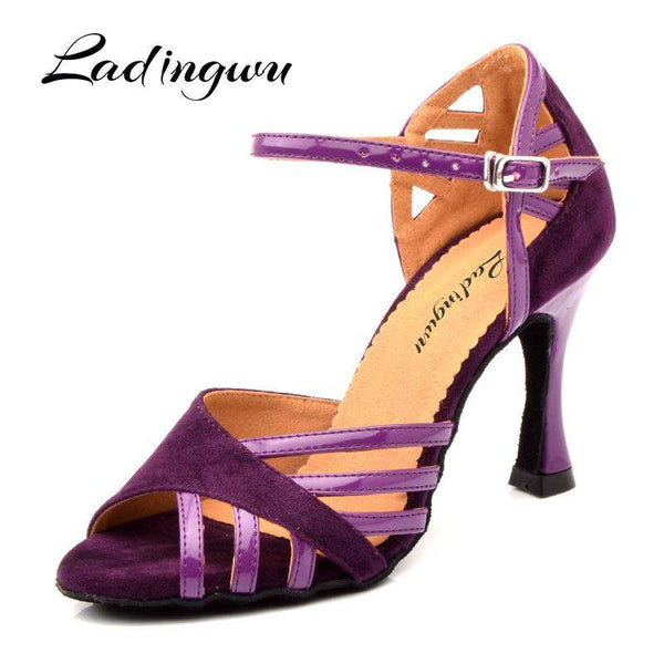 mohamed-imourig - Ladingwu Latin Dance Shoes Women Suede And PU New Purple Salsa Party Ballroom Dance Shoes Cuba Heel 9cm ladies sneaker Dance - mohamed imourig - 