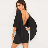 mohamed-imourig - SHEIN Sexy Open Back Cloak Sleeve Summer Mini Dress Women Glamorous Round Neck Slim Fit Solid Night Out Party Dress - mohamed imourig - 