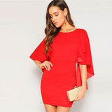 mohamed-imourig - SHEIN Sexy Open Back Cloak Sleeve Summer Mini Dress Women Glamorous Round Neck Slim Fit Solid Night Out Party Dress - mohamed imourig - 