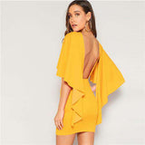 mohamed-imourig - SHEIN Sexy Open Back Cloak Sleeve Summer Mini Dress Women Glamorous Round Neck Slim Fit Solid Night Out Party Dress - mohamed imourig - 