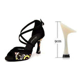 mohamed-imourig - Ladingwu Latin Dance Shoes For Women Black Flannel and Orange African print Salsa Dance Shoes Women's Ballroom Dance Sandals - mohamed imourig - 