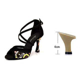 mohamed-imourig - Ladingwu Latin Dance Shoes For Women Black Flannel and Orange African print Salsa Dance Shoes Women's Ballroom Dance Sandals - mohamed imourig - 
