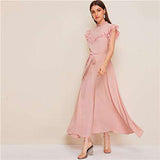 mohamed-imourig - SHEIN Layered Ruffle Detail Belted Fit And Flare Dress 2019 Stand Collar Sleeveless Black Solid Women Spring Autumn Dresses - mohamed imourig - 