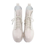 mohamed-imourig - QUTAA 2020 Platform Ladies Mid Calf Boots Lace Up Concise Genuine Leather Round Toe Fashion Square Heel Women Shoes Size 34-42 - mohamed imourig - 