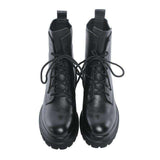 mohamed-imourig - QUTAA 2020 Platform Ladies Mid Calf Boots Lace Up Concise Genuine Leather Round Toe Fashion Square Heel Women Shoes Size 34-42 - mohamed imourig - 