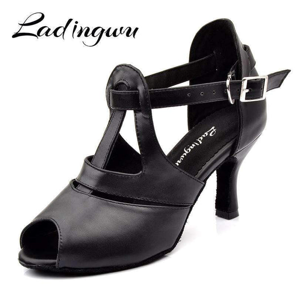 mohamed-imourig - Ladingwu Black Genuine Leather Dance Shoes Woman Latin Comfortable Soft Bottom Salsa Dance Shoes Profession Ballroom Dance Shoes - mohamed imourig - 