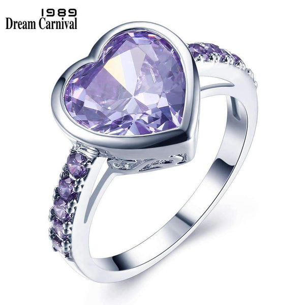 DreamCarnival 1989 Purple Lover Heart Zircon Rings for Women Party Ringen Anel Anniversary Gift Wholesales Amazing Price WA11316