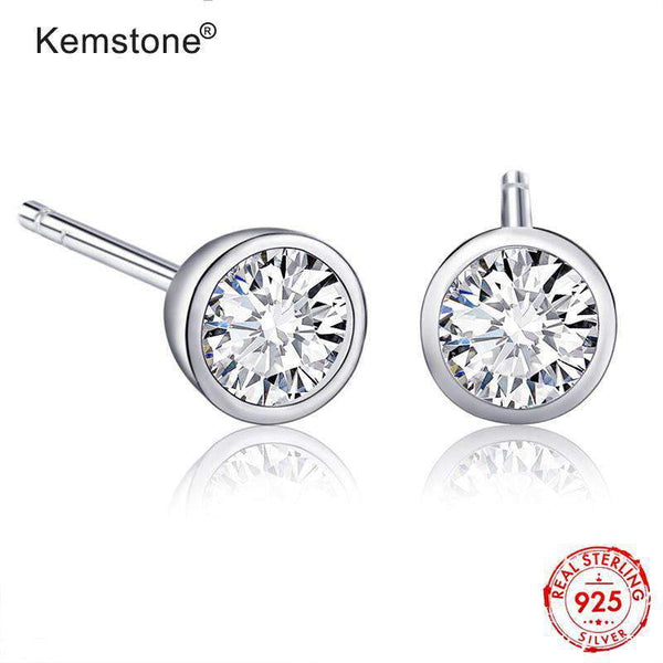 mohamed-imourig - Kemstone Fashion 925 Sterling Silver White Round Cubic Zirconia Stud Earrings Jewelry Gift for Women - mohamed imourig - 