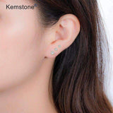 mohamed-imourig - Kemstone Fashion 925 Sterling Silver White Round Cubic Zirconia Stud Earrings Jewelry Gift for Women - mohamed imourig - 