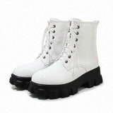 mohamed-imourig - QUTAA 2020 PU Leather Round Toe Fashion Platform Women Shoes Square Heel Lace Up Autumn Winter Casual Ankle Boots Big Size 34-43 - mohamed imourig - 