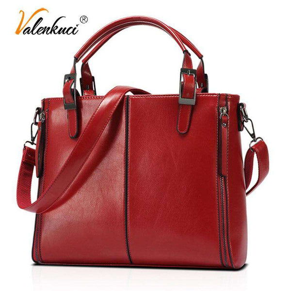 mohamed-imourig - ValenKuci Big Oil Wax Leather Bag Fashion Brand Women Bags Desginer Splicing Leather Handbags Tote Shoulder Bags for Women - mohamed imourig - 
