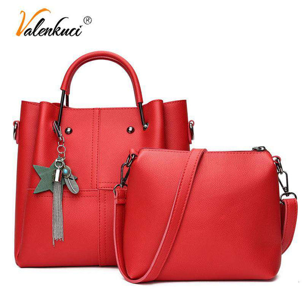 mohamed-imourig - Valenkuci Women Handbag Star Pendant Tassel Composite Bag Casual Leather Shoulder Crossbody Messenger Bags Totes bolsos mujer - mohamed imourig - 