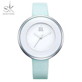 Brand Women Luxury Watches Shengke Female White Leather Wristwatch Mixmatch Dress Quartz Clock Ultra Thin Relogio Feminino