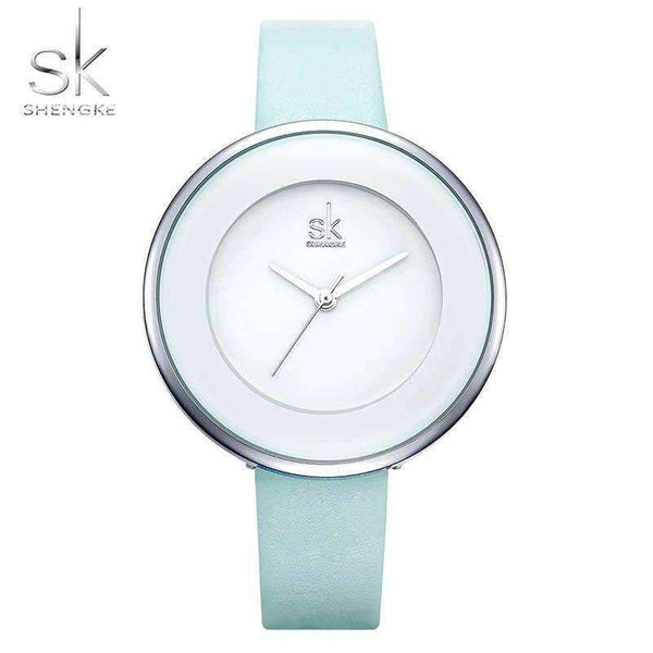 Brand Women Luxury Watches Shengke Female White Leather Wristwatch Mixmatch Dress Quartz Clock Ultra Thin Relogio Feminino