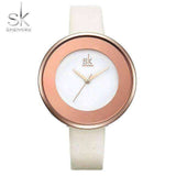 Brand Women Luxury Watches Shengke Female White Leather Wristwatch Mixmatch Dress Quartz Clock Ultra Thin Relogio Feminino