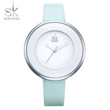 Brand Women Luxury Watches Shengke Female White Leather Wristwatch Mixmatch Dress Quartz Clock Ultra Thin Relogio Feminino