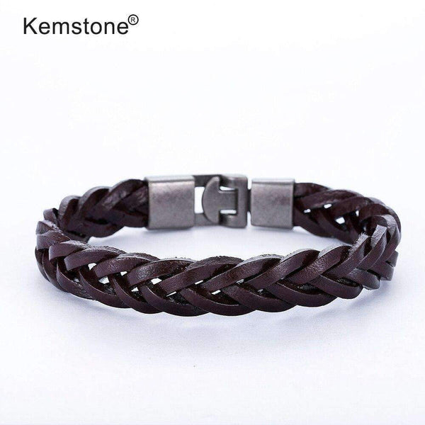 mohamed-imourig - Kemstone Men Fashion Jewellery 1cm Width Dark Brown PU Leather Braid Bracelet - mohamed imourig - 