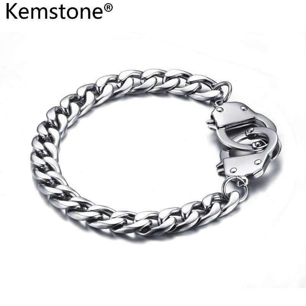mohamed-imourig - Kemstone 20.5MM Sliver Color Stainless Steel Handcuffs Chain Bracelet Jewelry For Men - mohamed imourig - 