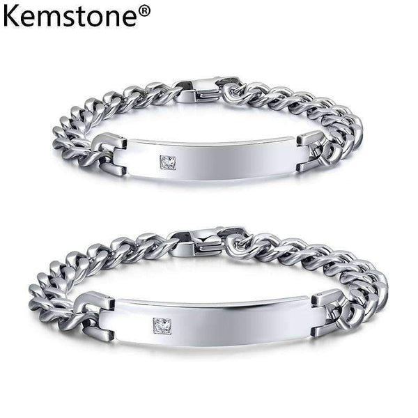 mohamed-imourig - Kemstone 7MM/9MM Stainless Steel Sliver Color AAA Cubic Zirconia Couple Chain Bracelet Jewlery Present For Men Women - mohamed imourig - 