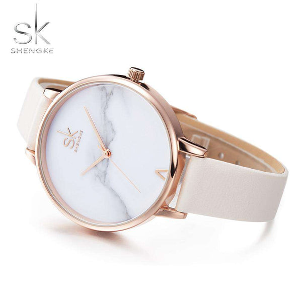 mohamed-imourig - Shengke Top Brand Fashion Ladies Watches Elegant Female Quartz Watch Women Thin Leather Strap Watch Montre Femme Marble Dial SK - mohamed imourig - 