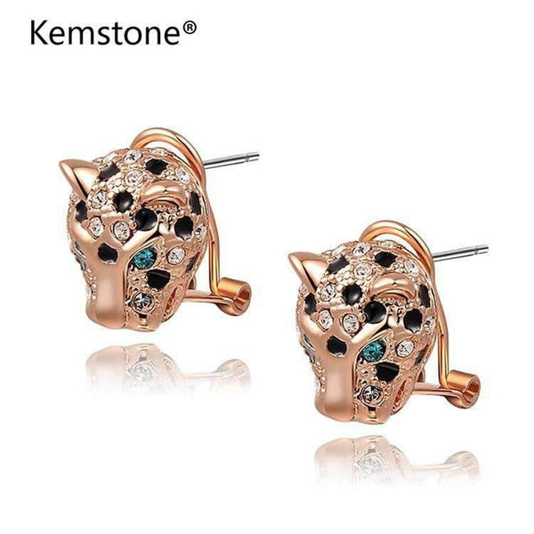 mohamed-imourig - Kemstone Hot Sale Jewelery Leopard Head Design Stud Earrings AAA CZ Crystal Earrings for Women Gift - mohamed imourig - 