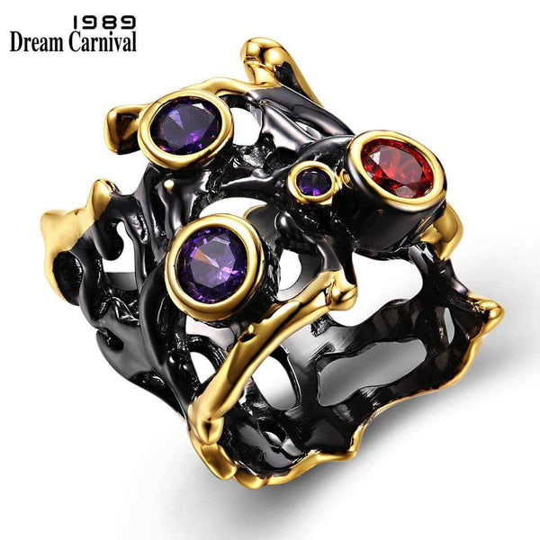 mohamed-imourig - DreamCarnival 1989 Unique Design Hip Hop Purple Red CZ Gothic Black Gold Hollow Parties Jewelry Vintage Rings for Women R02 - mohamed imourig - 