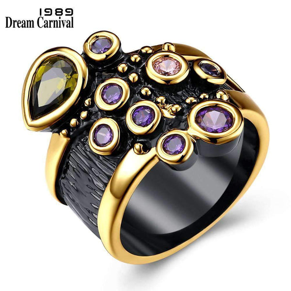 mohamed-imourig - DreamCarnival Vintage Women Ring Multi Shape Colorful CZ Wedding Engagement Jewelry Gold Color Antique Anillos Mujer Moda DC1989 - mohamed imourig - 