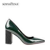 mohamed-imourig - SOPHITINA Autumn Square Heels Pumps Dark Green Patent Leather Elegant Office Lady Pumps Sexy Pointed Toe Party Shoes Women W03 - mohamed imourig - 