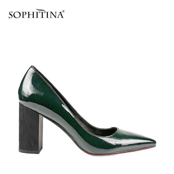 mohamed-imourig - SOPHITINA Autumn Square Heels Pumps Dark Green Patent Leather Elegant Office Lady Pumps Sexy Pointed Toe Party Shoes Women W03 - mohamed imourig - 