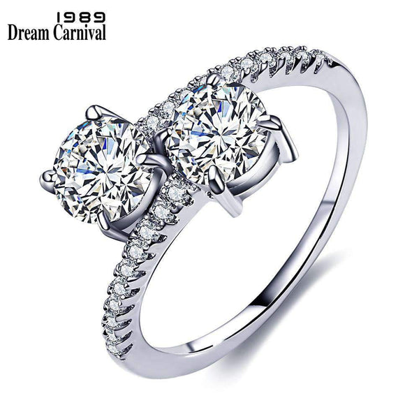 DreamCarnival 1989 Luxury Sparkling CZ Wedding Ring Band Elegant Drop Shipping Rhodium Color Twisted Mujeres Anillos SJ35692R