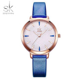 mohamed-imourig - Shengke New Blue Leather Strap Women Colorful Watches Quartz Ladies Watch Simple Casual Dial Cheap Price Light Relogio Feminino - mohamed imourig - 