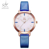 mohamed-imourig - Shengke New Blue Leather Strap Women Colorful Watches Quartz Ladies Watch Simple Casual Dial Cheap Price Light Relogio Feminino - mohamed imourig - 