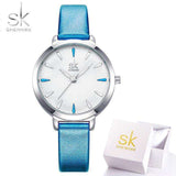 mohamed-imourig - Shengke New Blue Leather Strap Women Colorful Watches Quartz Ladies Watch Simple Casual Dial Cheap Price Light Relogio Feminino - mohamed imourig - 