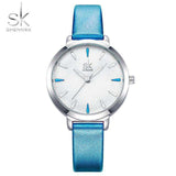 mohamed-imourig - Shengke New Blue Leather Strap Women Colorful Watches Quartz Ladies Watch Simple Casual Dial Cheap Price Light Relogio Feminino - mohamed imourig - 