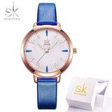 mohamed-imourig - Shengke New Blue Leather Strap Women Colorful Watches Quartz Ladies Watch Simple Casual Dial Cheap Price Light Relogio Feminino - mohamed imourig - 
