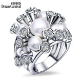 DreamCarnival 1989 Beautiful Wholesale Synthetic Pearl White Cubic Zirconia Anel Big Cluster Rings Women Birthday Gift WA11501