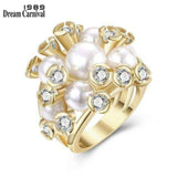 DreamCarnival 1989 Beautiful Wholesale Synthetic Pearl White Cubic Zirconia Anel Big Cluster Rings Women Birthday Gift WA11501