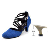 mohamed-imourig - Ladingwu New Yellow/Gray/Blue Lattice Flannel Ballroom Dance Shoes Closed toe Latin Dance Shoes Salsa Women Heel 5/6/7.5/8.3cm - mohamed imourig - 