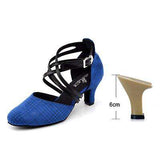 mohamed-imourig - Ladingwu New Yellow/Gray/Blue Lattice Flannel Ballroom Dance Shoes Closed toe Latin Dance Shoes Salsa Women Heel 5/6/7.5/8.3cm - mohamed imourig - 