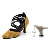 mohamed-imourig - Ladingwu New Yellow/Gray/Blue Lattice Flannel Ballroom Dance Shoes Closed toe Latin Dance Shoes Salsa Women Heel 5/6/7.5/8.3cm - mohamed imourig - 