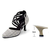 mohamed-imourig - Ladingwu New Yellow/Gray/Blue Lattice Flannel Ballroom Dance Shoes Closed toe Latin Dance Shoes Salsa Women Heel 5/6/7.5/8.3cm - mohamed imourig - 