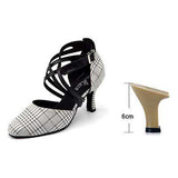 mohamed-imourig - Ladingwu New Yellow/Gray/Blue Lattice Flannel Ballroom Dance Shoes Closed toe Latin Dance Shoes Salsa Women Heel 5/6/7.5/8.3cm - mohamed imourig - 