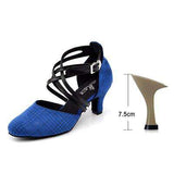 mohamed-imourig - Ladingwu New Yellow/Gray/Blue Lattice Flannel Ballroom Dance Shoes Closed toe Latin Dance Shoes Salsa Women Heel 5/6/7.5/8.3cm - mohamed imourig - 