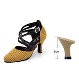 mohamed-imourig - Ladingwu New Yellow/Gray/Blue Lattice Flannel Ballroom Dance Shoes Closed toe Latin Dance Shoes Salsa Women Heel 5/6/7.5/8.3cm - mohamed imourig - 