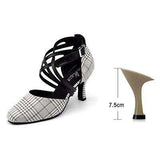 mohamed-imourig - Ladingwu New Yellow/Gray/Blue Lattice Flannel Ballroom Dance Shoes Closed toe Latin Dance Shoes Salsa Women Heel 5/6/7.5/8.3cm - mohamed imourig - 