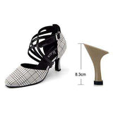 mohamed-imourig - Ladingwu New Yellow/Gray/Blue Lattice Flannel Ballroom Dance Shoes Closed toe Latin Dance Shoes Salsa Women Heel 5/6/7.5/8.3cm - mohamed imourig - 