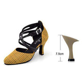 mohamed-imourig - Ladingwu New Yellow/Gray/Blue Lattice Flannel Ballroom Dance Shoes Closed toe Latin Dance Shoes Salsa Women Heel 5/6/7.5/8.3cm - mohamed imourig - 