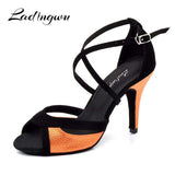 mohamed-imourig - Ladingwu Salsa Dance Shoes For Women Black Flannel and Orange PU Latin Dance Shoes Women's Ballroom Dance Sandals Heel 10cm - mohamed imourig - 