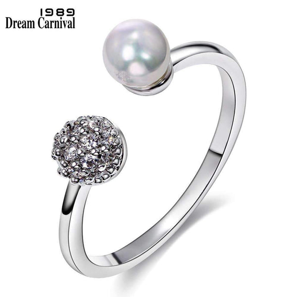 DreamCarnival 1989 Simple Slim Design Anillo White Pearl AAA Cubic Zirconia Anel Women Party Wedding Thin Band Rings WA11091