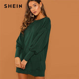 mohamed-imourig - SHEIN Preppy Casual Drop Shoulder Solid Sweatshirt Round Neck Bishop Sleeve Longline Dress 2018 Autumn Fashion Women Dresses - mohamed imourig - 